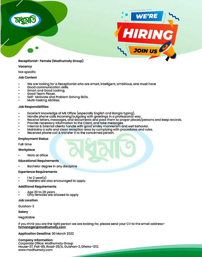মধুমতি গ্রুপ নিয়োগ বিজ্ঞপ্তি ২০২২